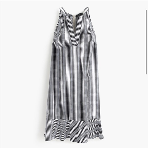SOLD!  J CREW 6 Navy Blue Plaid Flutter Hem Flounce Halter V Neck Shift Dress - Picture 2 of 15